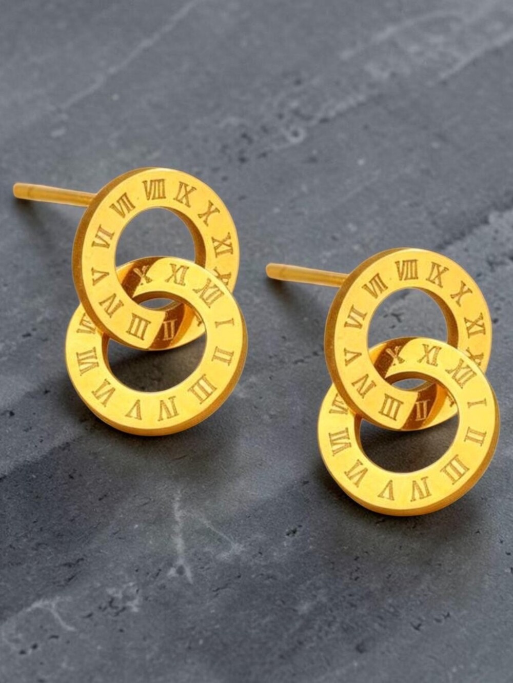 Roman Numeral Double-Circle Earrings, Stainless Steel